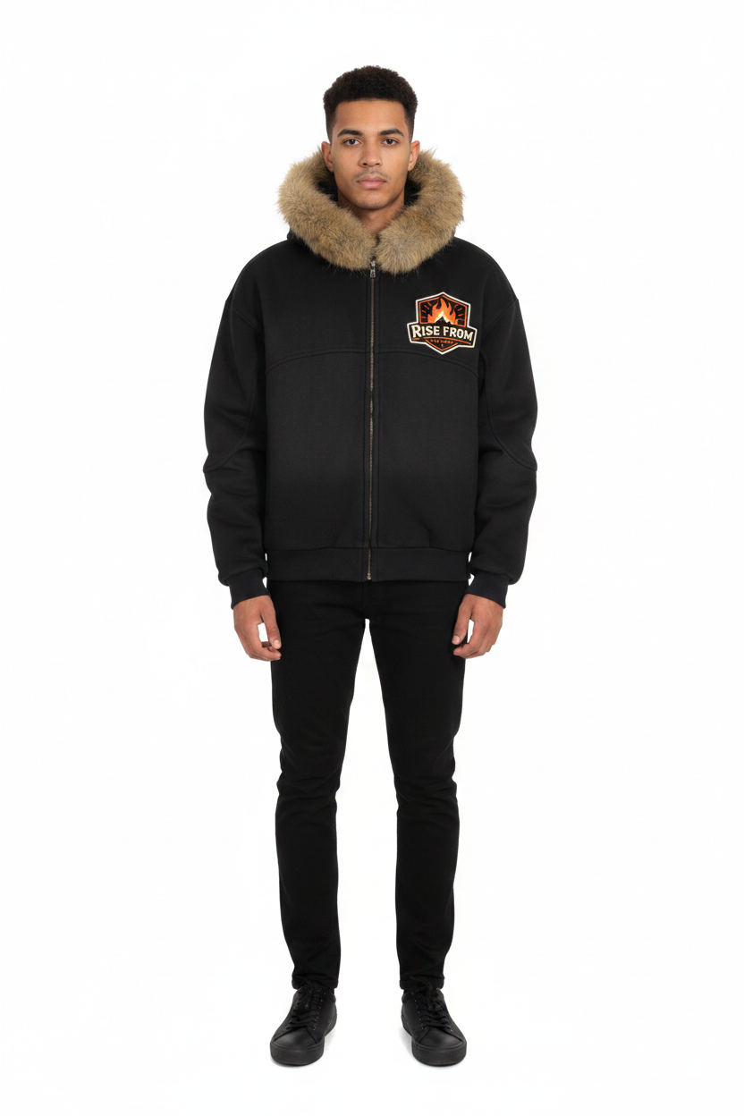 Sun Fade Boxy Detachable Fur Hoodie/R.B.Angel Design